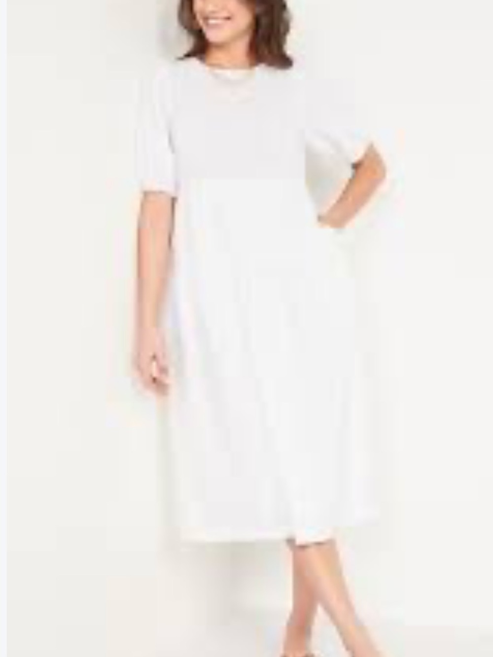 Old Navy Tiered Puff Sleeve All day Midi Swing Dress. Short Sleeve. White. Small